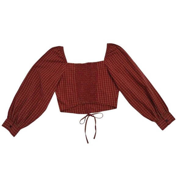 Levi's red plaid blouse, slim fit, long puffed sleeves, Size S, NWT - Picture 2 of 11